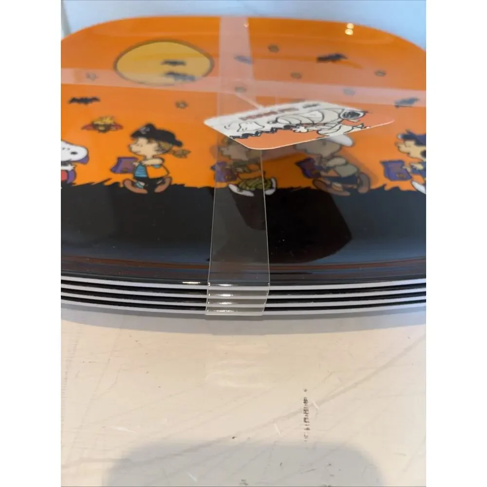 Peanuts Halloween Plate Set Of 4 Snoopy Woodstock Charlie Bats Melamine 10